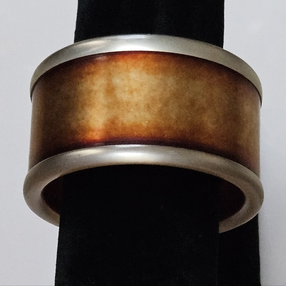 Rare! Vintage Anne Klein Chunky silver brown yellow Acrylic Bold Bangle Bracelet - Picture 9 of 11